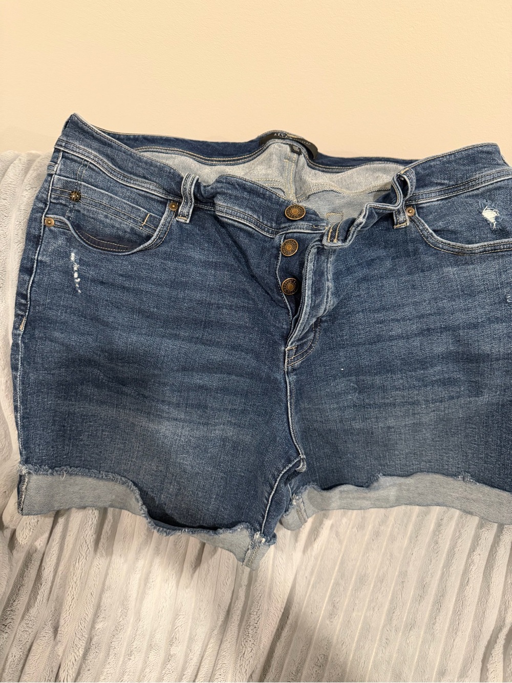 Liverpool Plus Size Dark Blue Distressed Denim Shorts